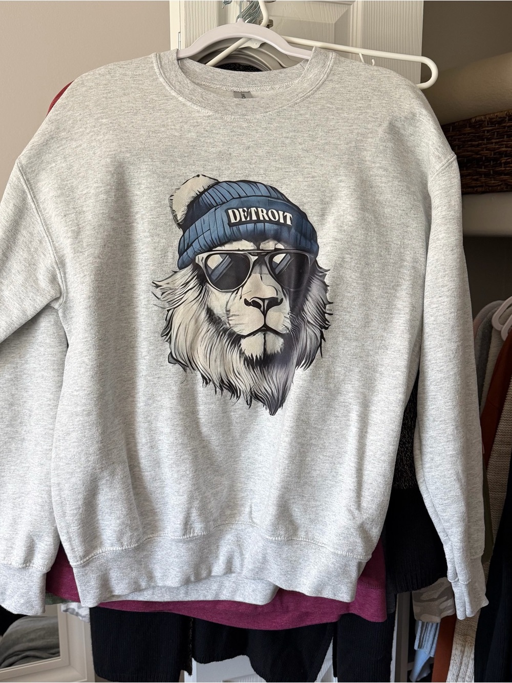 Detroit Lion Graphic Crewneck Sweatshirt - Light Gray